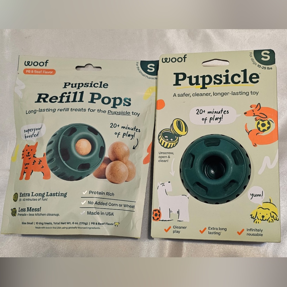 Woof Pupsicle Dog Treat Toy (S) with Pupsicle Refill Pops (S)